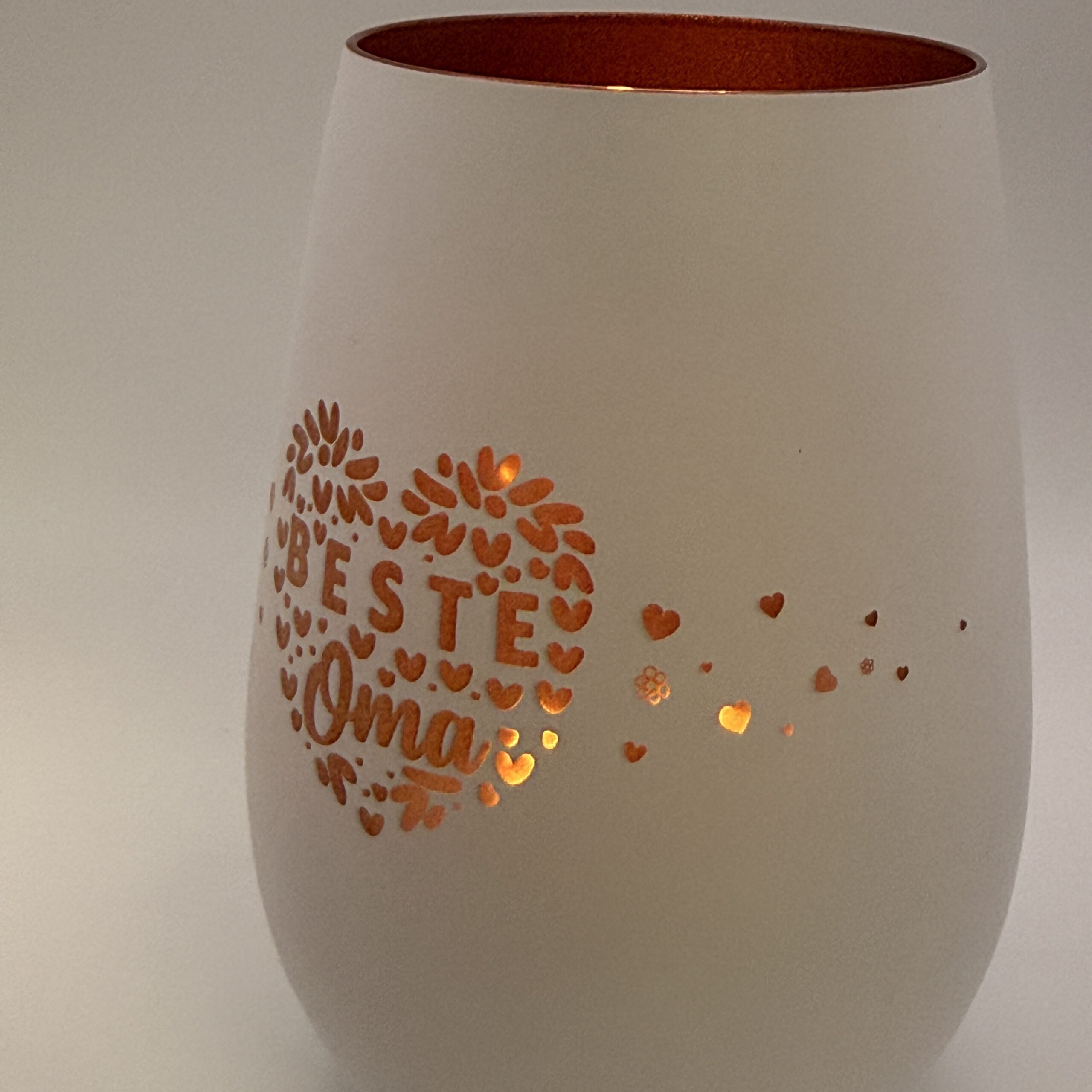 Stölzle Windlicht „Beste Oma“ – Glas mit Herzmotiv, weiß