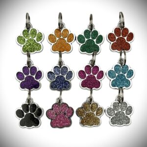 Halsband-Anhänger Pfote aus Edelstahl – mit Glitzerfront & Wunschgravur